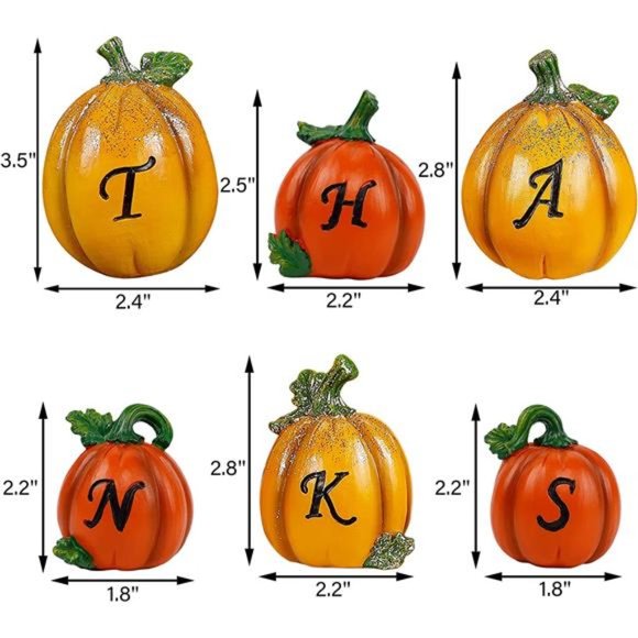 Set of 6 Thanksgiving Pumpkins, Resin Pumpkin, Thanks Tabletop Centerpieces - Picture 4 of 7